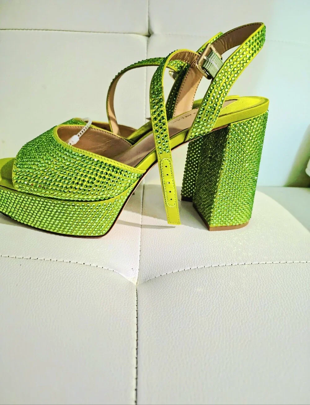 ANTONIO MELANI Neon Green Crystal Platform Slingbacks